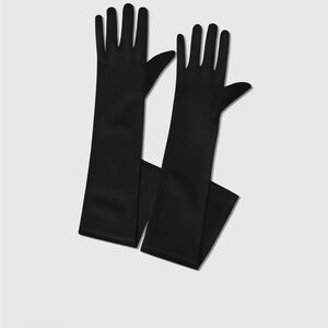 21.6" Long Satin Stretchy Flapper Gloves-Black